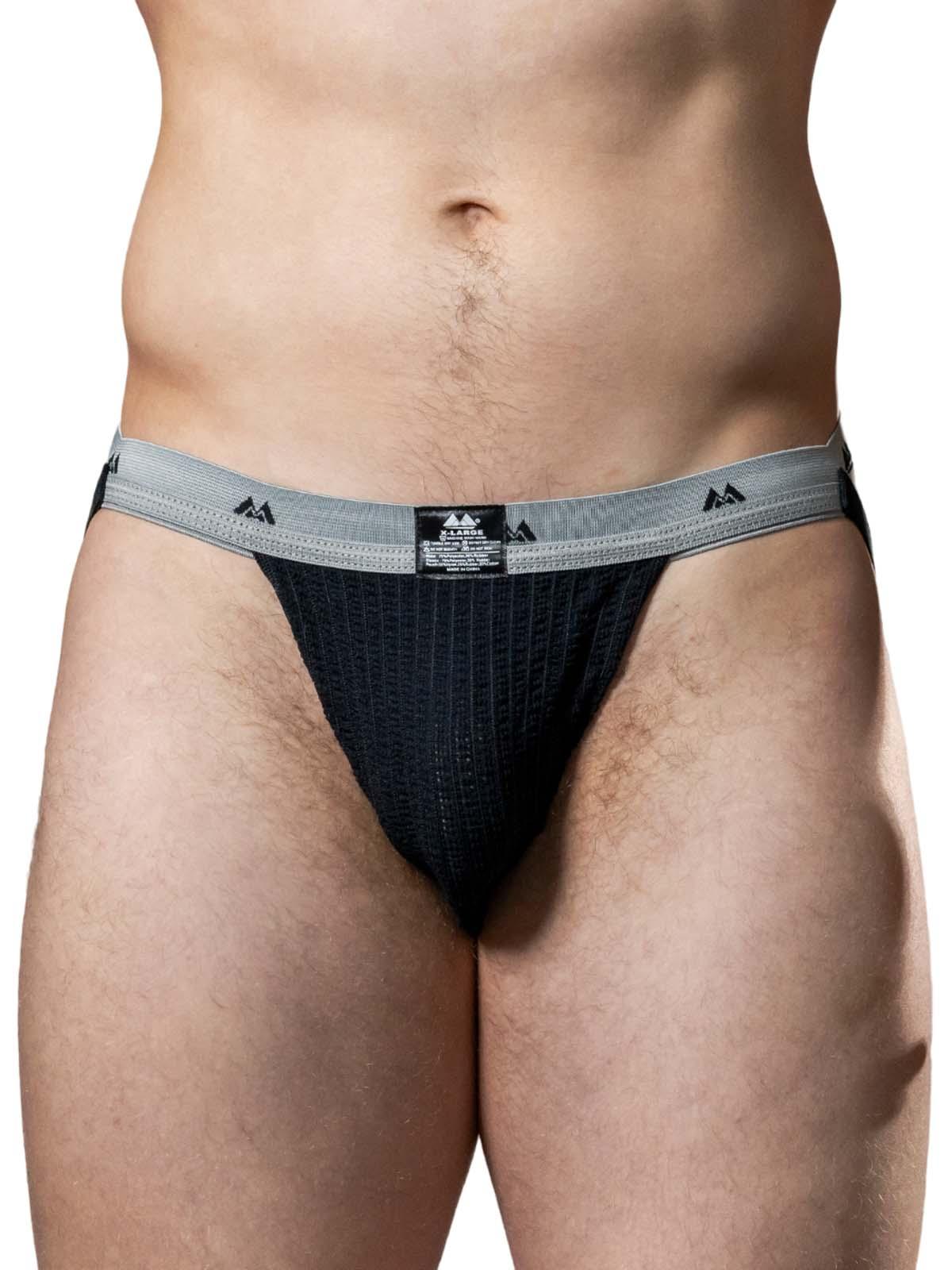 MM The Original Swimmer/Jogger Jockstrap Underwear Black/Grey 1 inch - Size: L