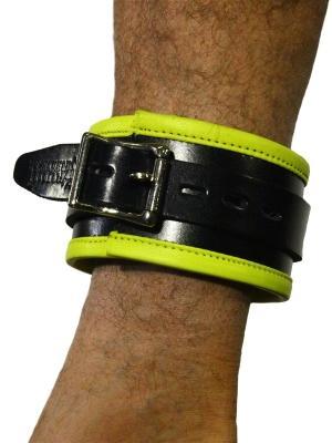 Rude Rider Ankle Cuffs with Padding Leather Black/Yellow (Set of 2) One Size