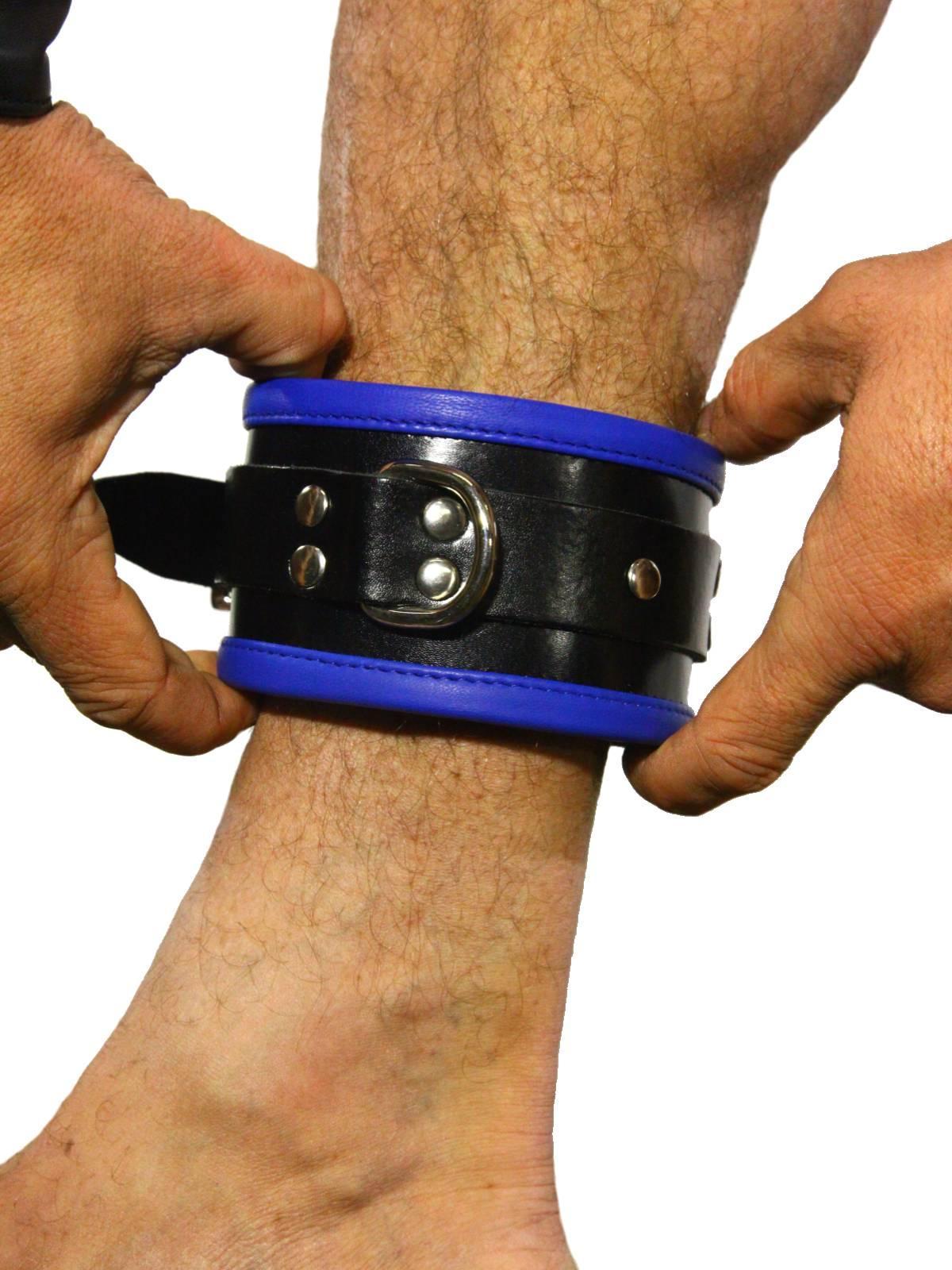 Rude Rider Ankle Cuffs with Padding Leather Black/Blue (Set of 2) One Size