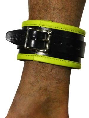 Rude Rider Ankle Cuffs with Padding Leather Black/Yellow (Set of 2) One Size
