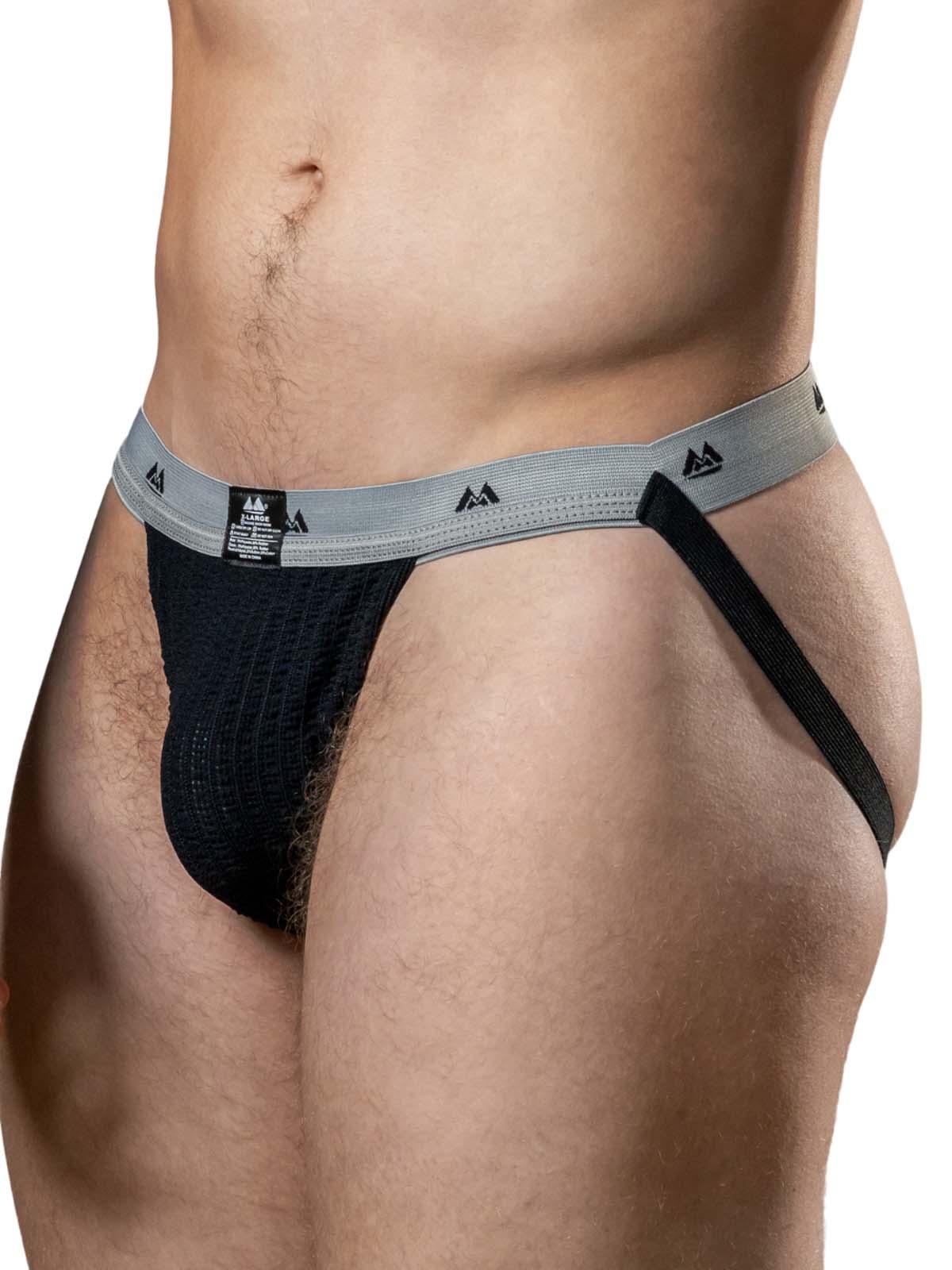 MM The Original Swimmer/Jogger Jockstrap Underwear Black/Grey 1 inch - Size: L