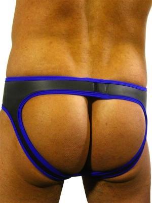 Rude Rider Neoprene Brief Open Back Bottoms Black/Blue, L size
