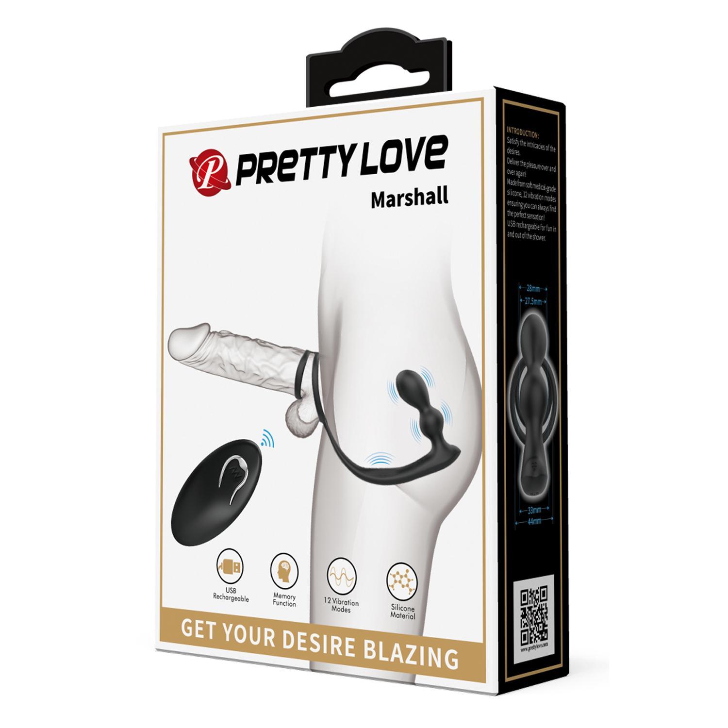 PRETTY LOVE - Marshall, Remote Control Prostate Masager with Testis Ring, Additional Perineum vibrator, Dual Motors, 12 Functions of Vibration, Silicone and ABS, USB Rechargeale, Remote by 1 AAA Battery 35*102