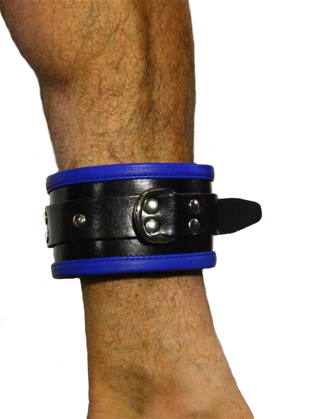 Rude Rider Ankle Cuffs with Padding Leather Black/Blue (Set of 2) One Size
