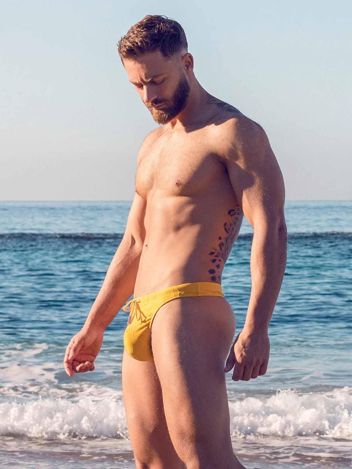 2Eros V80 Textured Swim Thong Signet Ripple Yellow - Size: L