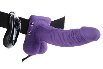 Fetish Fantasy Series 7" Vibrating Hollow Strap-on with Balls, Purple, 18 cm, Ø 4,3 cm