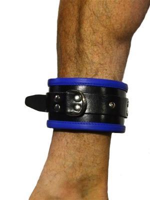 Rude Rider Ankle Cuffs with Padding Leather Black/Blue (Set of 2) One Size