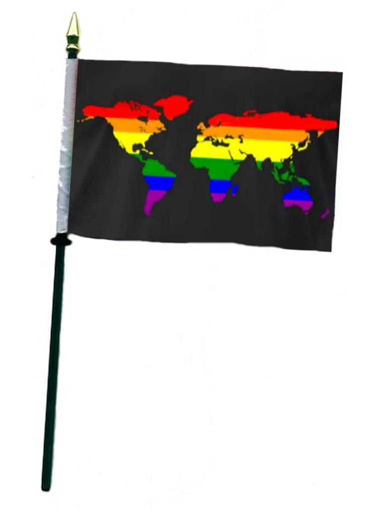 Rainbow World Black Hand Flag