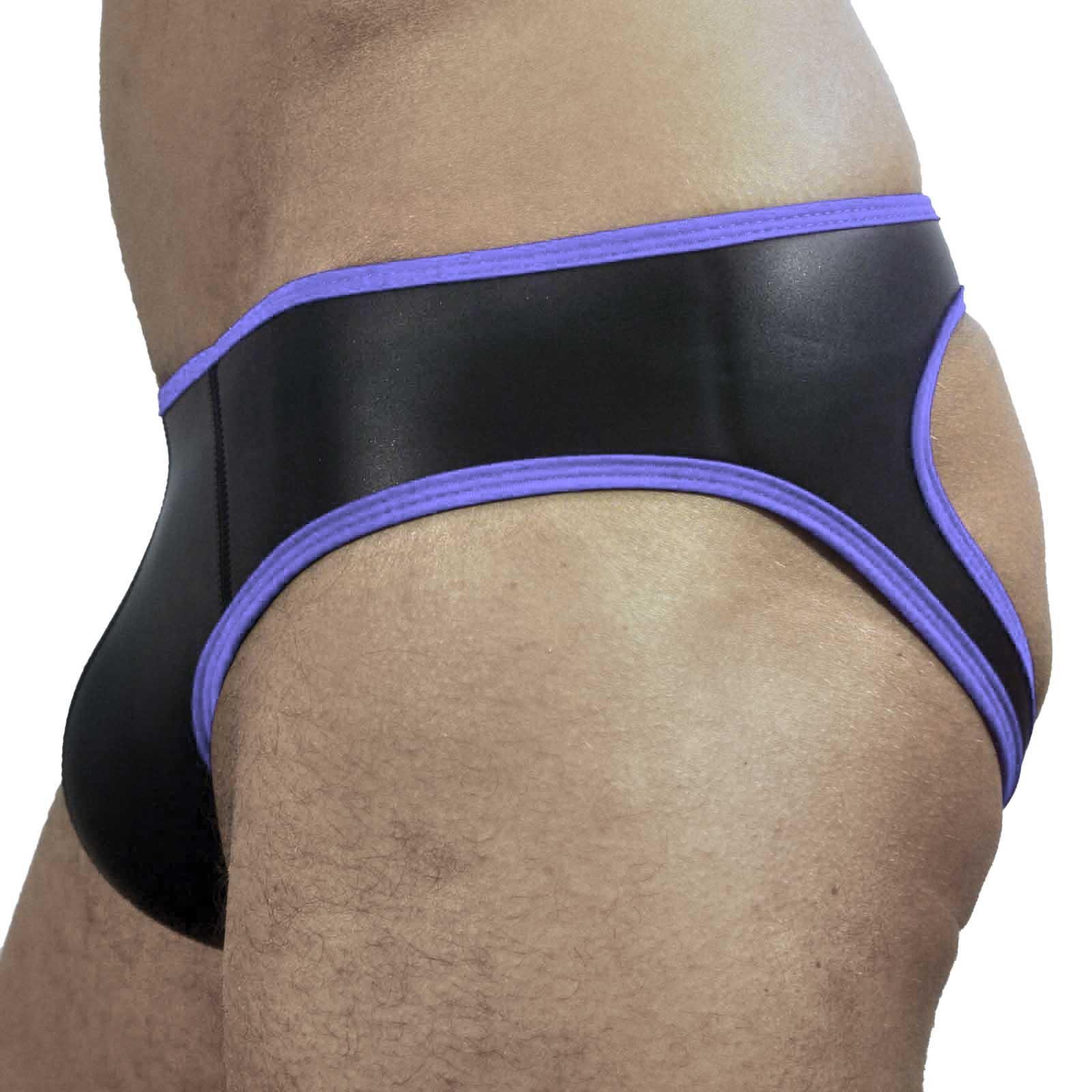 Rude Rider Neoprene Brief Open Back Bottoms Black/Blue, L size