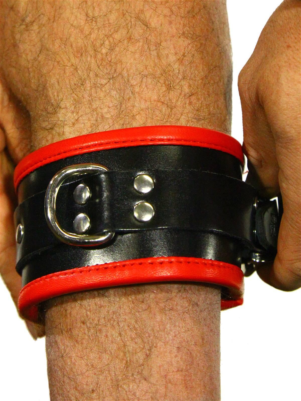 Rude Rider Ankle Cuffs with Padding Leather Black/Red (Set of 2) One Size