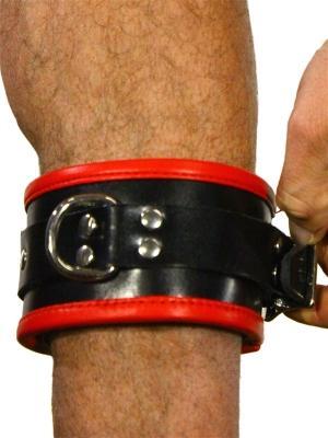 Rude Rider Ankle Cuffs with Padding Leather Black/Red (Set of 2) One Size