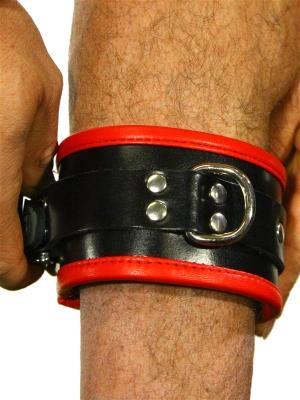 Rude Rider Ankle Cuffs with Padding Leather Black/Red (Set of 2) One Size